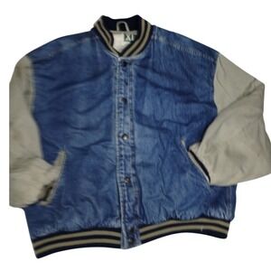 Vintage‎ WearGuard Denim Varsity Jacket Trucker Embroidered XL Distressed